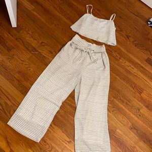 Two piece white and black striped set